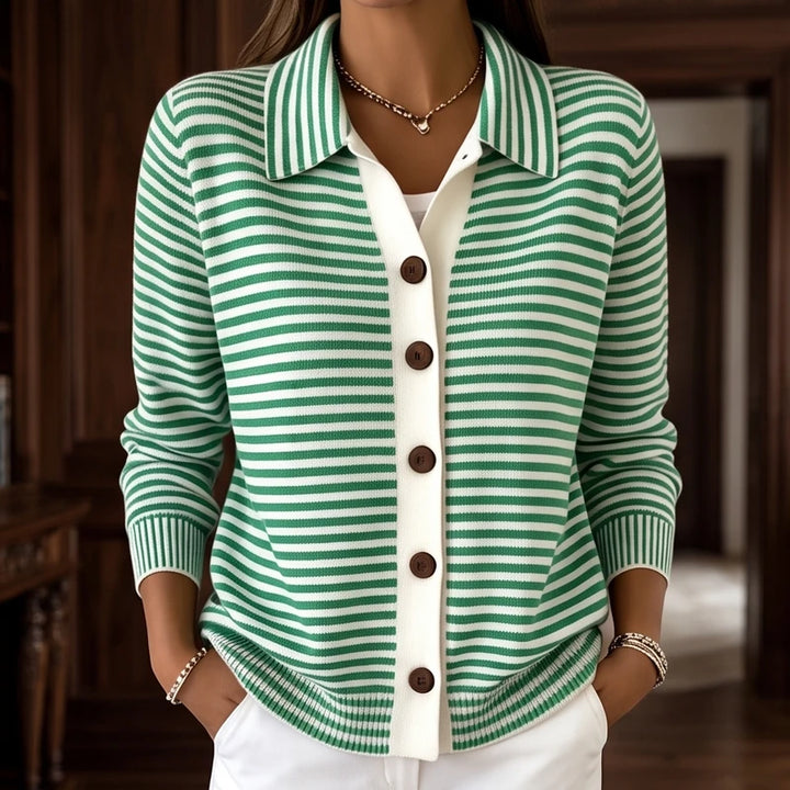Green knit sweaters in a dark wood interior