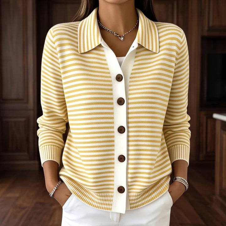 Yellow knit sweaters in a dark wood interior