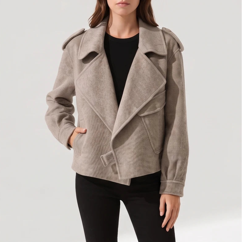 Taupe jacket on an off-gray studio background - 2