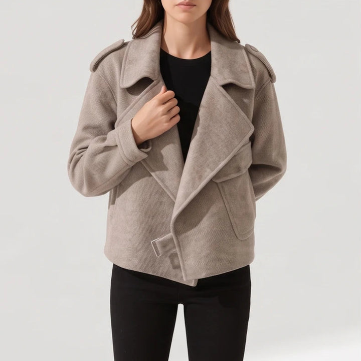Taupe jacket on an off-gray studio background - 3