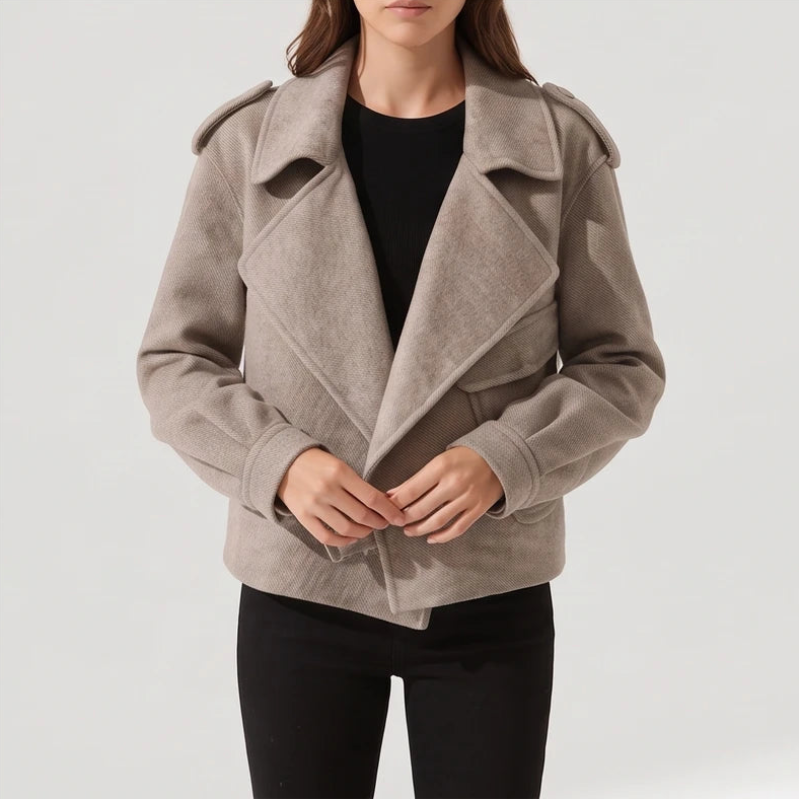 Taupe jacket on an off-gray studio background - 4