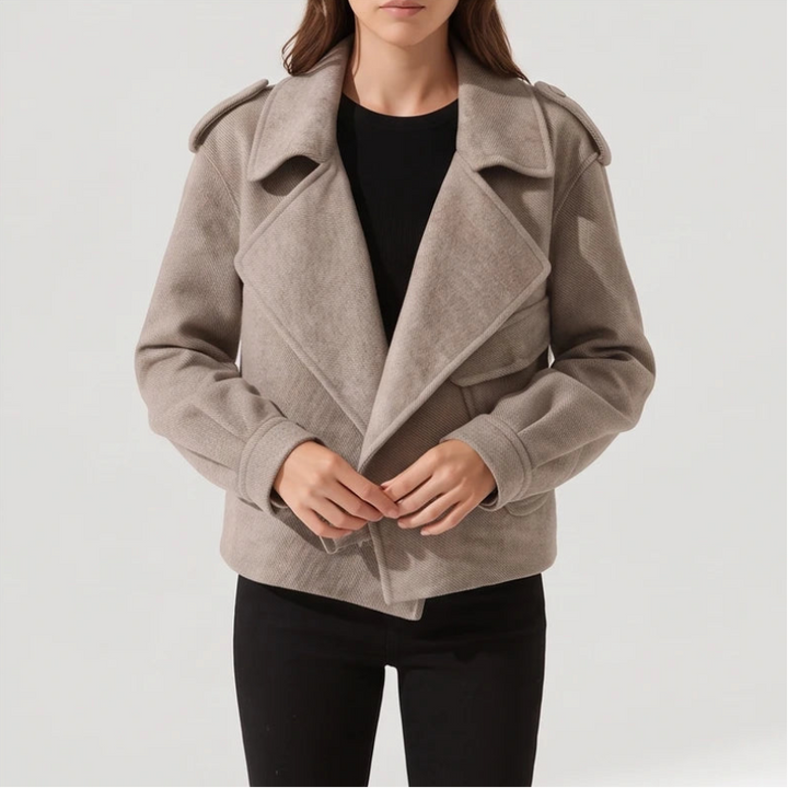 Taupe jacket on an off-gray studio background - 4