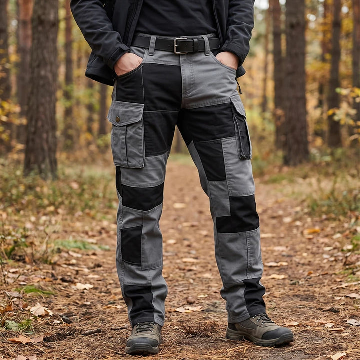 Model wearing Gray cotton pants outdoors