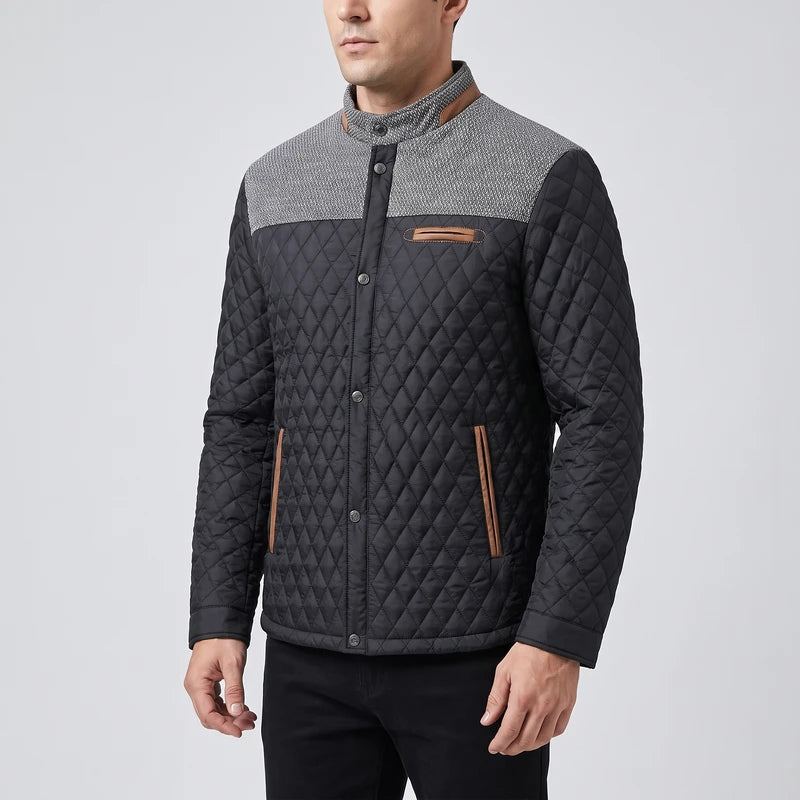 Black cotton coat on an off-gray studio background