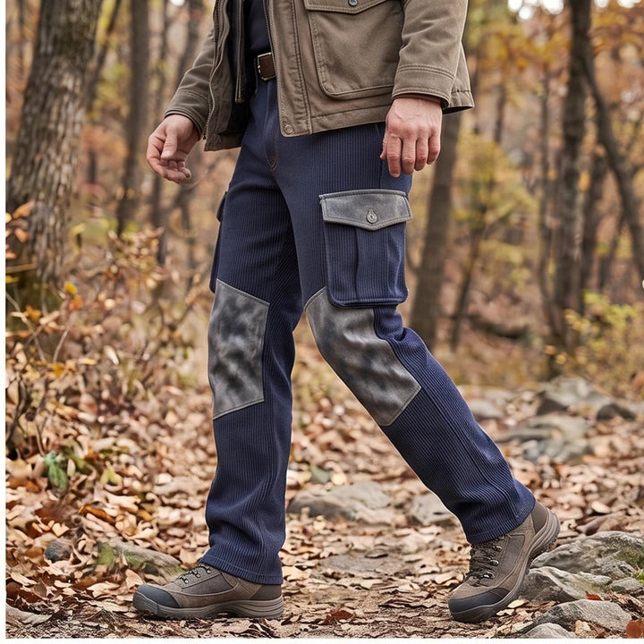 Model wearing Blue pants outdoors