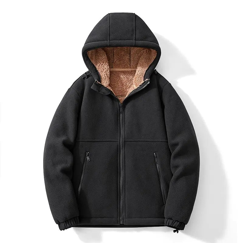 Black jacket with brown lining on a white background