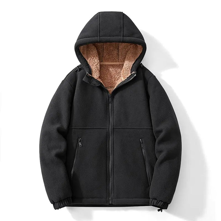 Black jacket with brown lining on a white background
