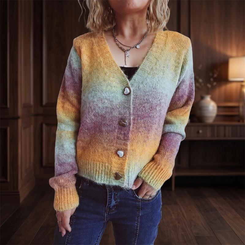 Yellow knitted sweater in a dark wood interior