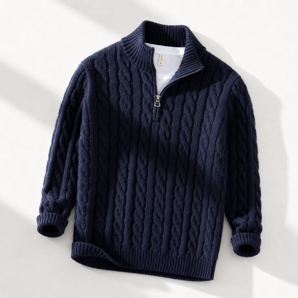 Oxford Men's Quarter Zip Cable Knit Sweater