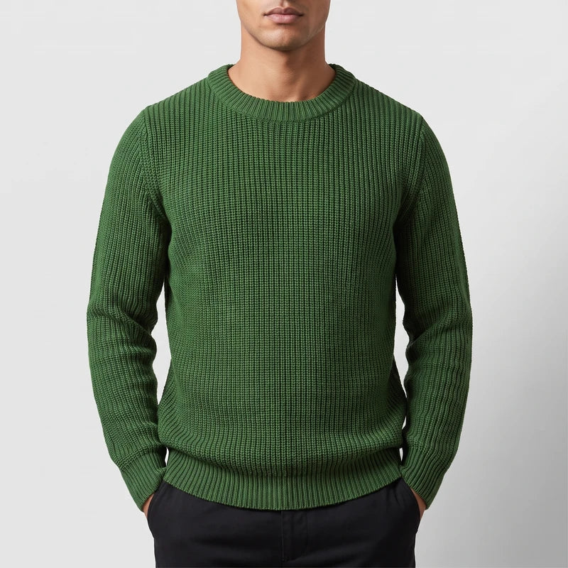 Model wearing army green knitted top in a studio