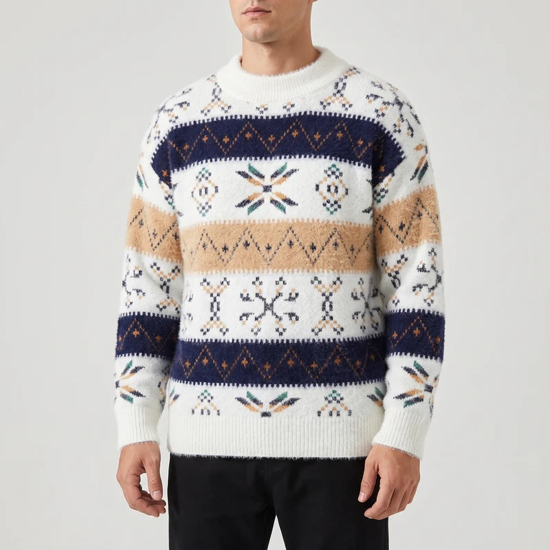 Beige knitted sweater on an off-gray studio background