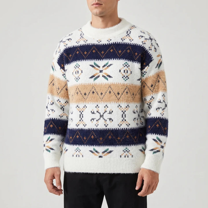 Beige knitted sweater on an off-gray studio background