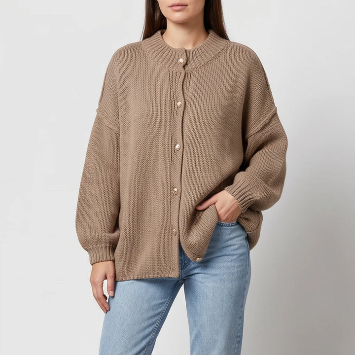 Brynn Oversized Knit Cardigan knit cardigan on an off-gray studio background - 2