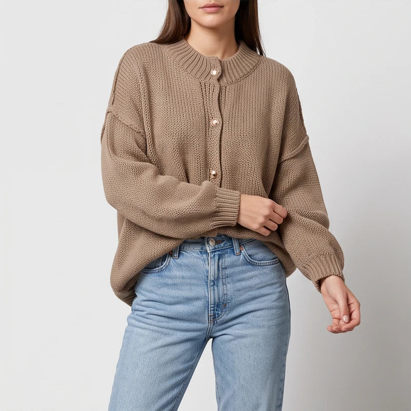 Brynn Oversized Knit Cardigan knit cardigan on an off-gray studio background - 3