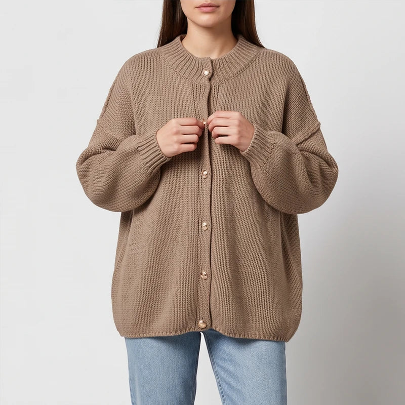 Brynn Oversized Knit Cardigan knit cardigan on an off-gray studio background - 4