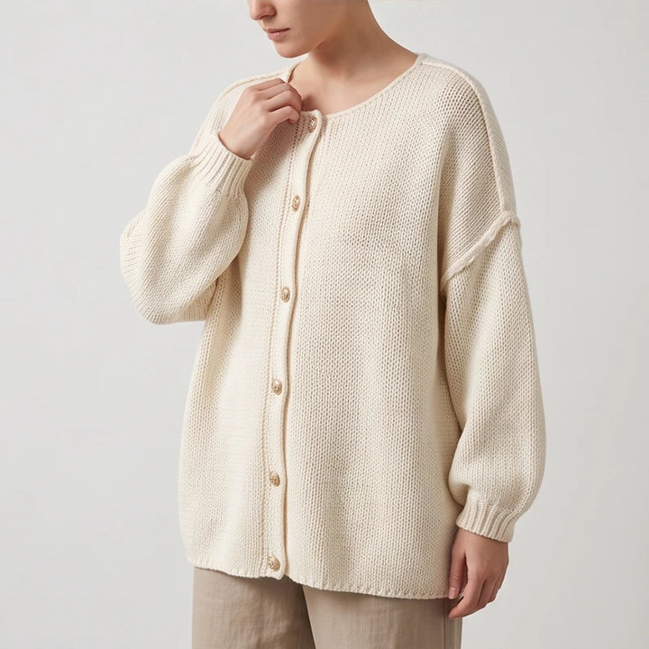 Beige knit cardigan on an off-gray studio background - 2