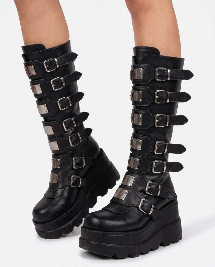 Sentinel Women's Gothic Buckle Platform Boots