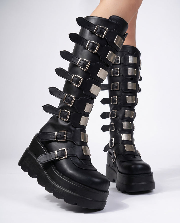 Sentinel Women's Gothic Buckle Platform Boots