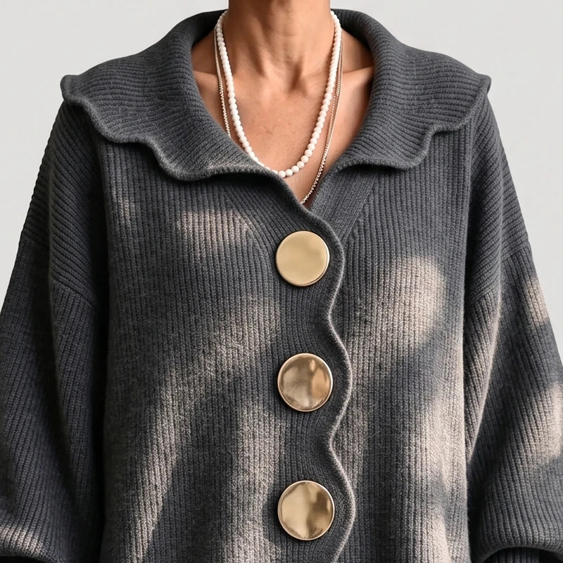 Dark Grey knit cardigan on an off-gray studio background - 3