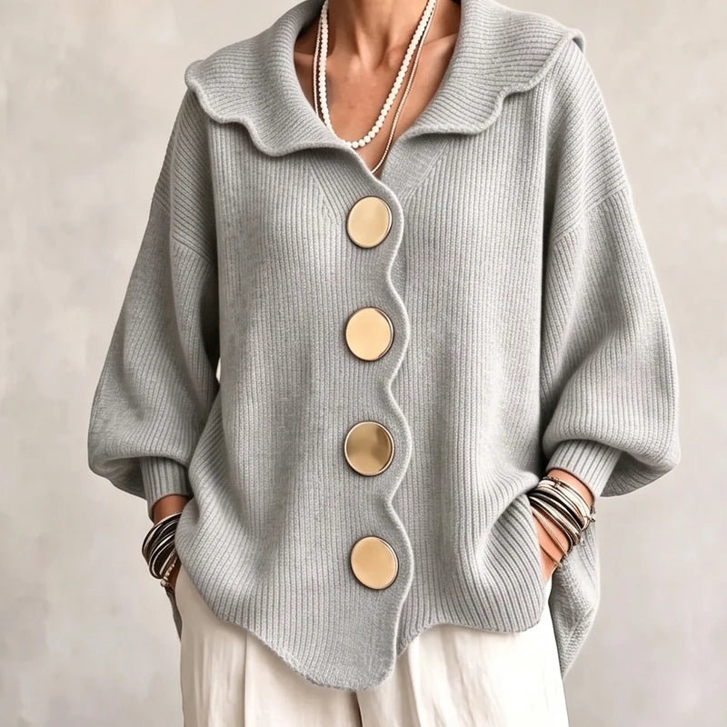 Light Grey knit cardigan on an off-gray studio background - 2