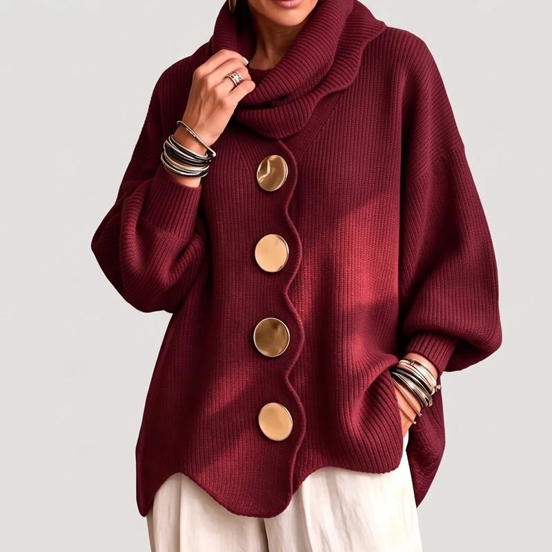 Red knit cardigan on an off-gray studio background - 2