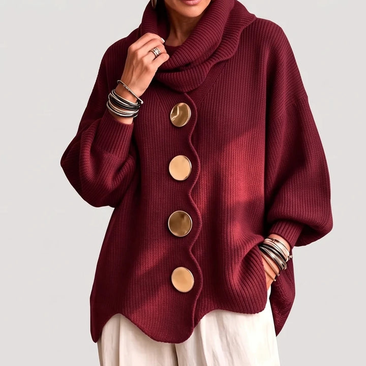 Red knit cardigan on an off-gray studio background - 2