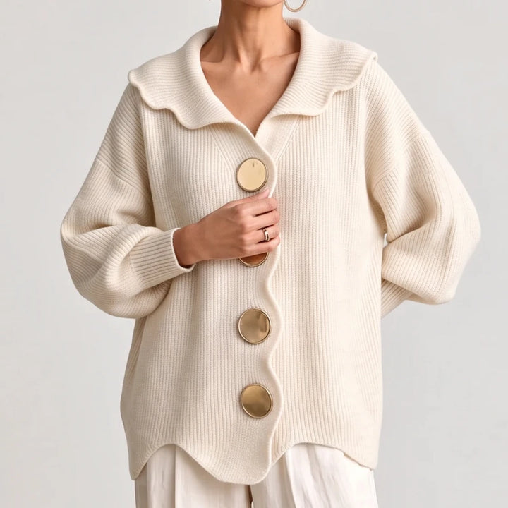 WHITE knit cardigan on an off-gray studio background - 2