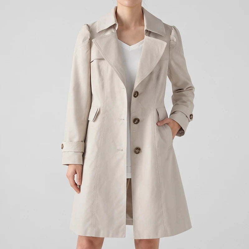 Beige top on an off-gray studio background