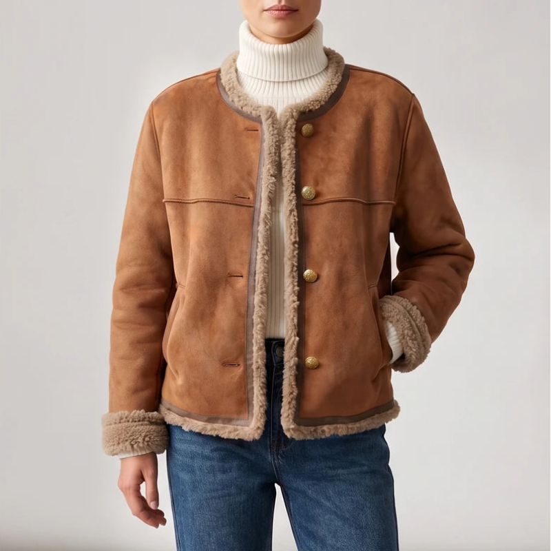 Tan Brown suede jacket on an off-gray studio background - 2