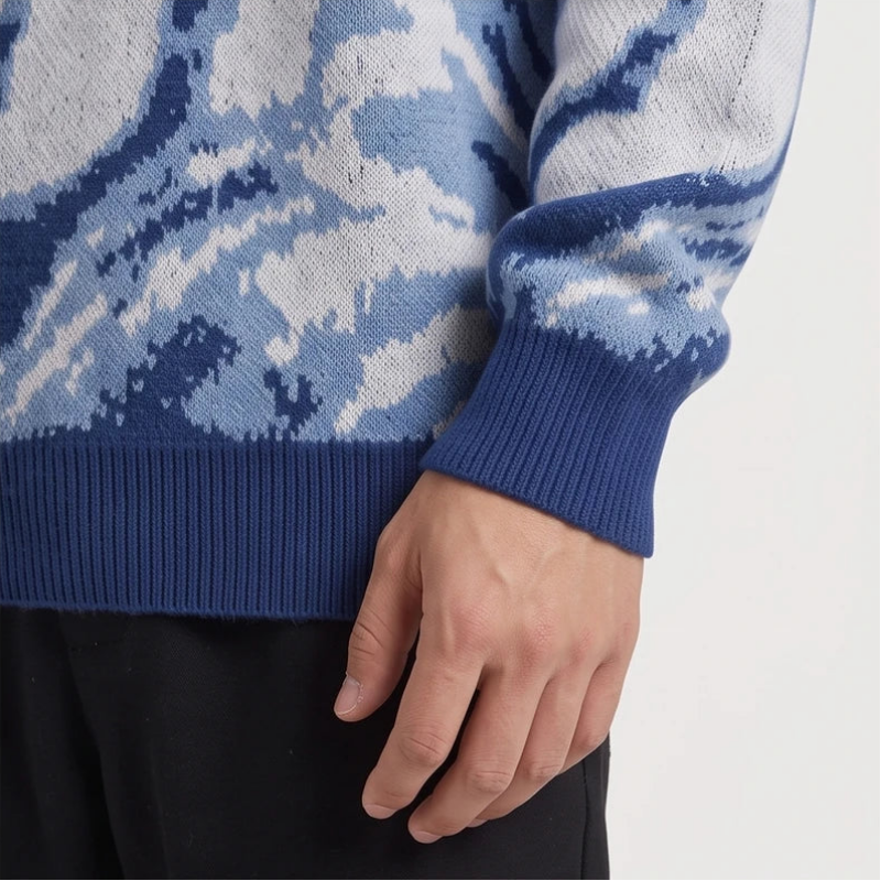 Blue knit pullover on an off-gray studio background - 4