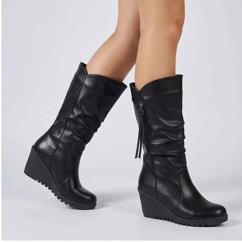 Model wearing pu leather heel in a studio - 2