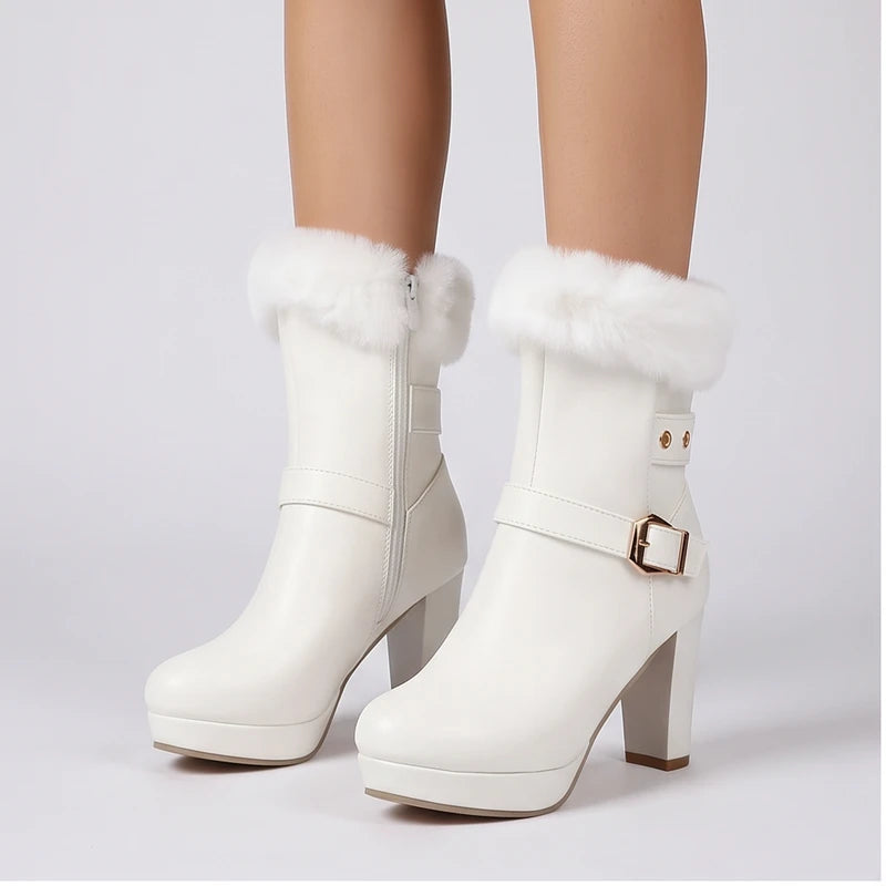 Model wearing White boots in a studio