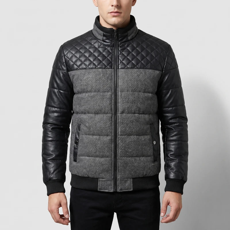 Gray cotton jackets on an off-gray studio background
