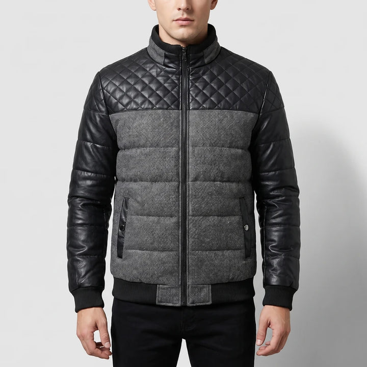 Gray cotton jackets on an off-gray studio background