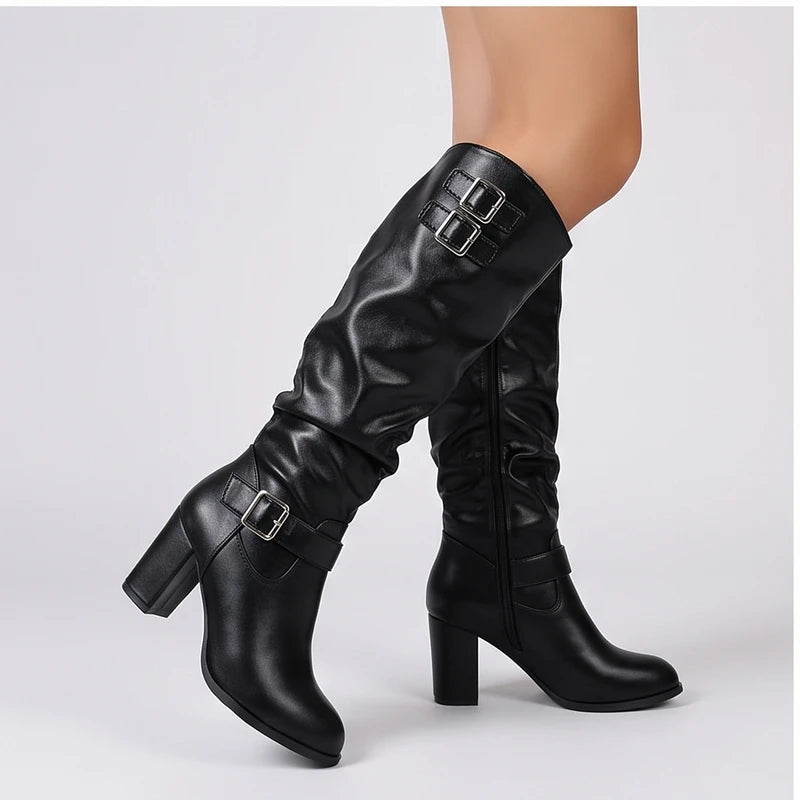 Model wearing Black metal heel in a studio - 3