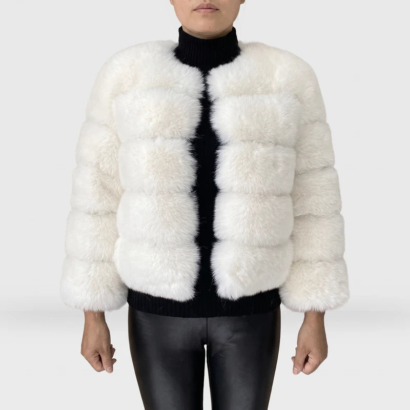 white jacket on an off-gray studio background