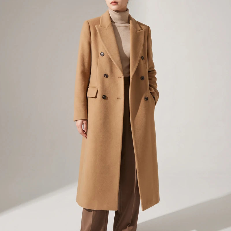 Khaki coat on an off-gray studio background