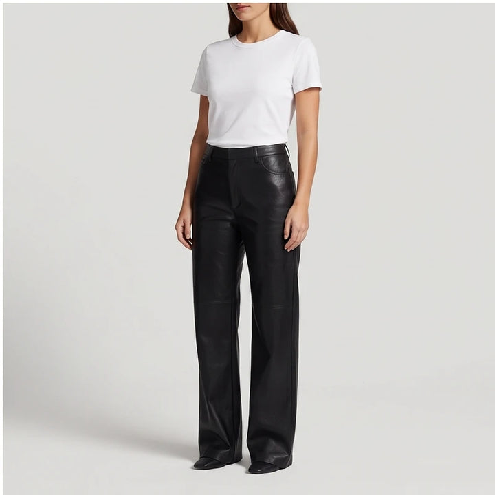 Black leather pants on an off-gray studio background - 2
