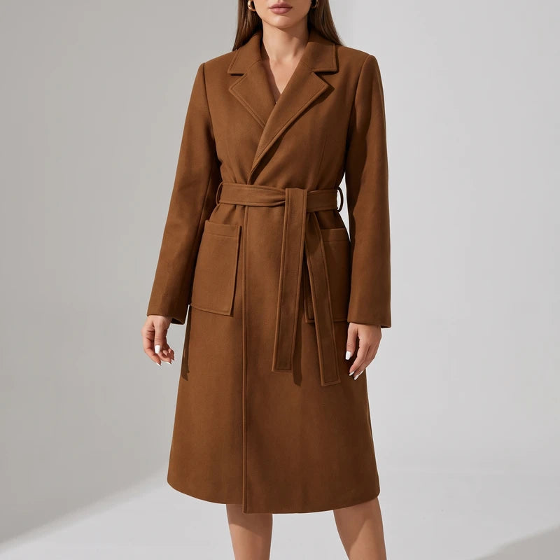 Brown wool coat on an off-gray studio background
