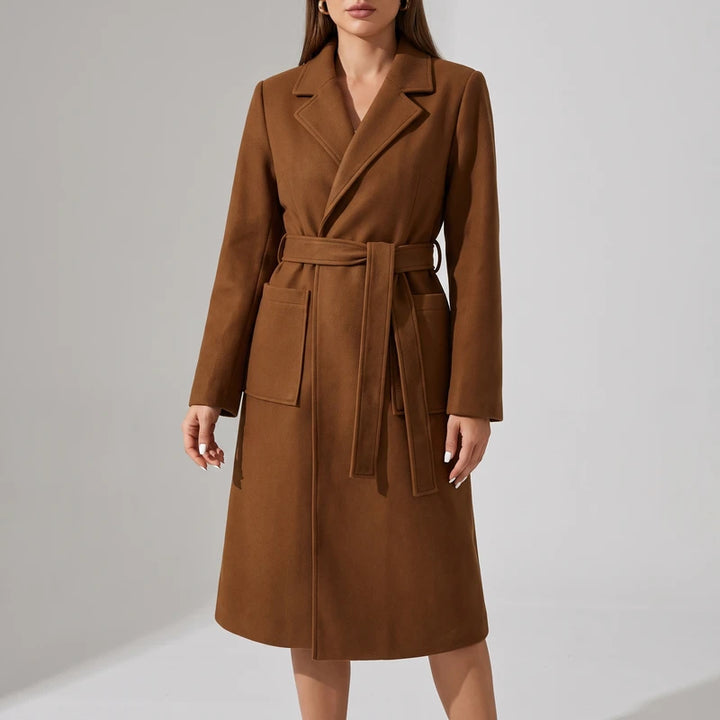 Brown wool coat on an off-gray studio background