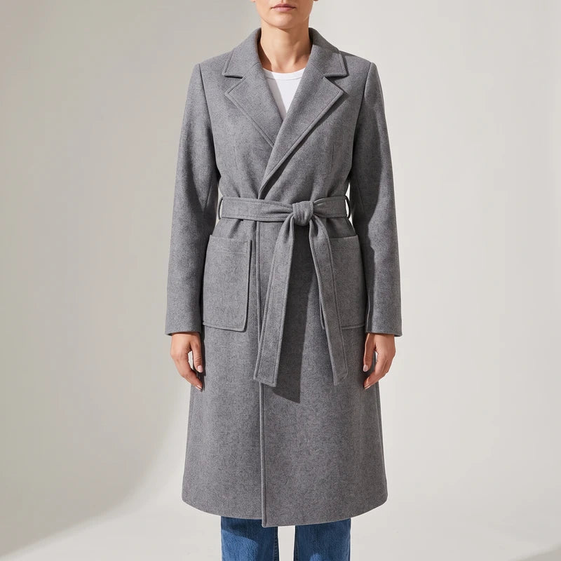 Gray wool coat on an off-gray studio background