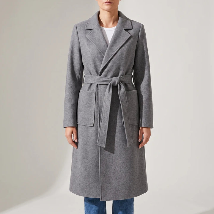 Gray wool coat on an off-gray studio background