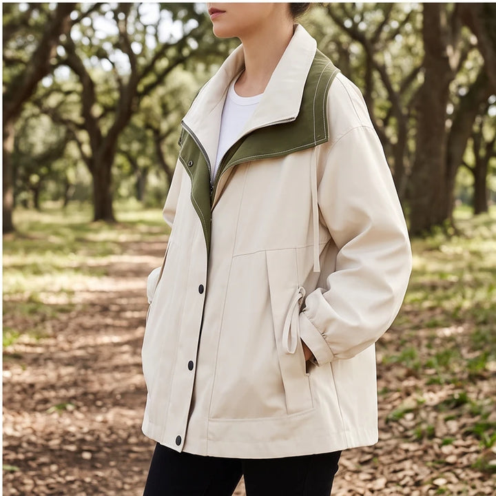 Model wearing Apricot jacket outdoors - 2