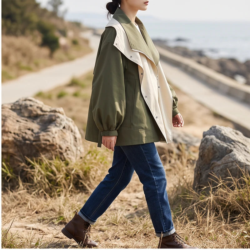 Model wearing Green jacket outdoors - 2